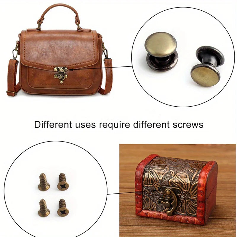 2PCS Metal Bag Horn Hook Lock Antique Tin Box Jewelry Box Decorative Buckle Lock Hook With Screws DIY Wallet Making