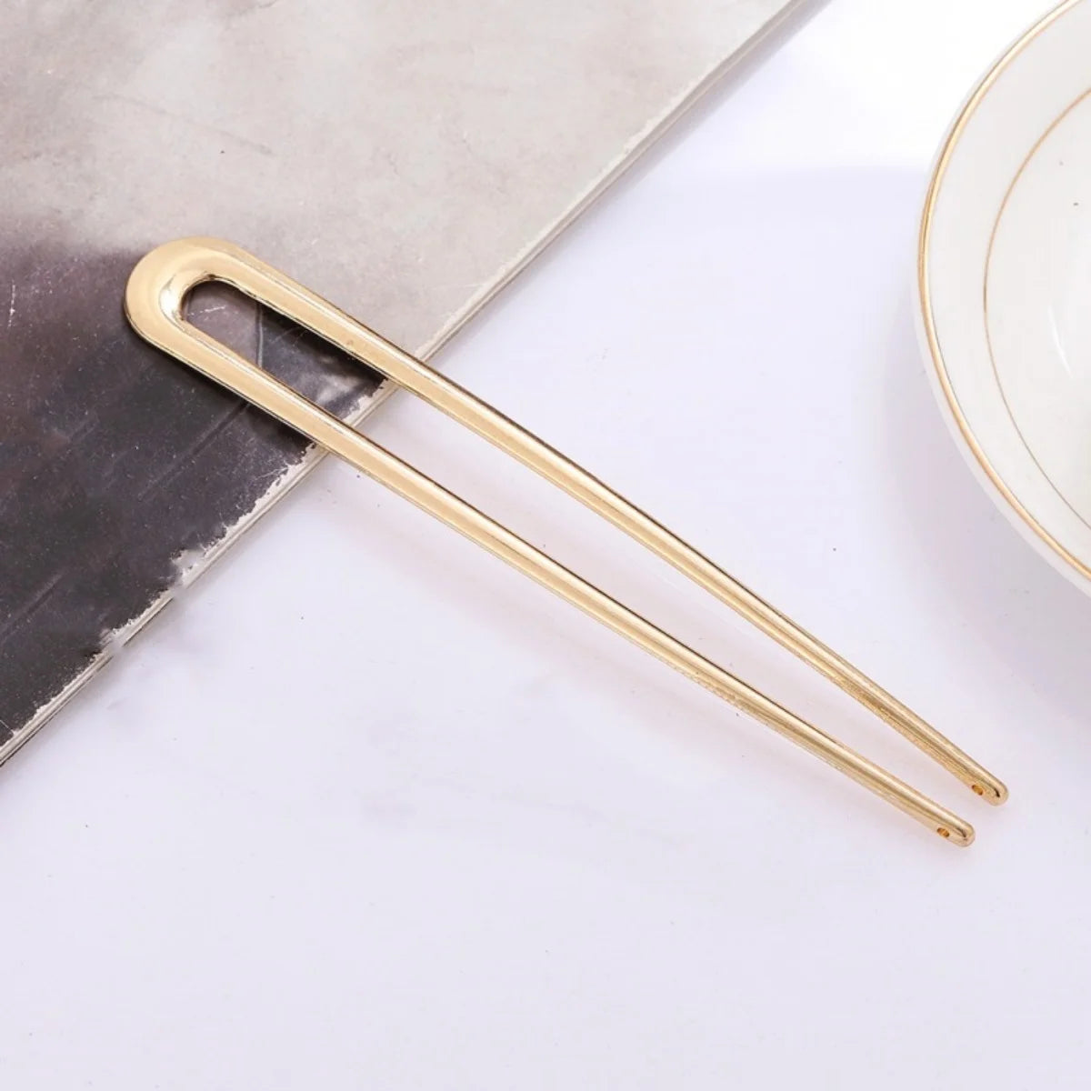 15cm U-Shaped Hair Fork Elegant Golden Silver-color Alloy Long Thick Hair French Hairpin Stick Women Girls Hair Accessories