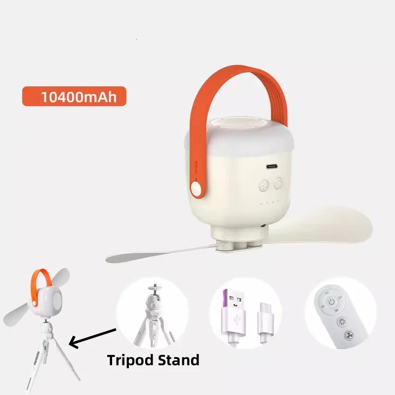 New Outdoor 10400mAh Camping Fans Charging Remote Control Ceiling Fan 4 Gears Wind Timing Function Big Capacity Night Light Fan