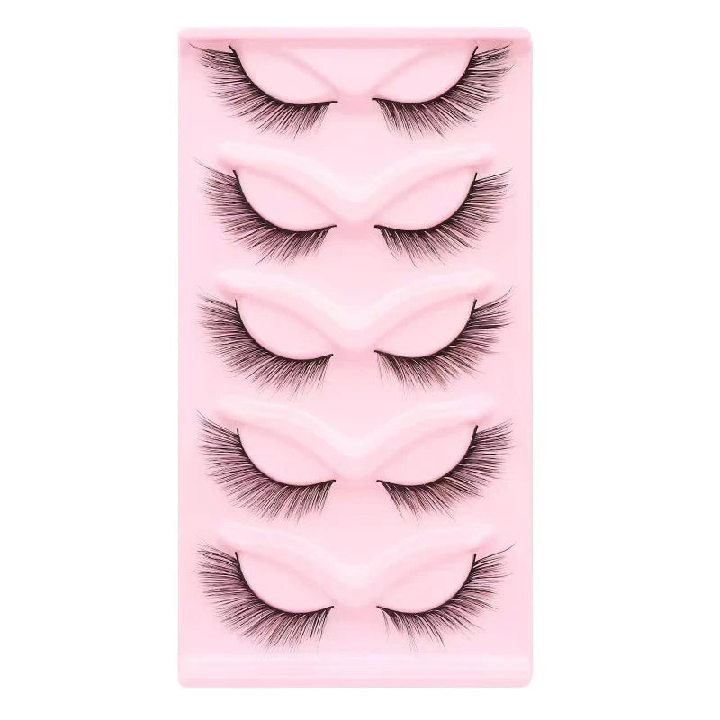 LTWEGO Fake Eyelash Mink Lashes 5 Pairs Little Devil Eyelashes Natural Daily Makeup Manga Eyelashes Clear Band Eyelashes Cilios