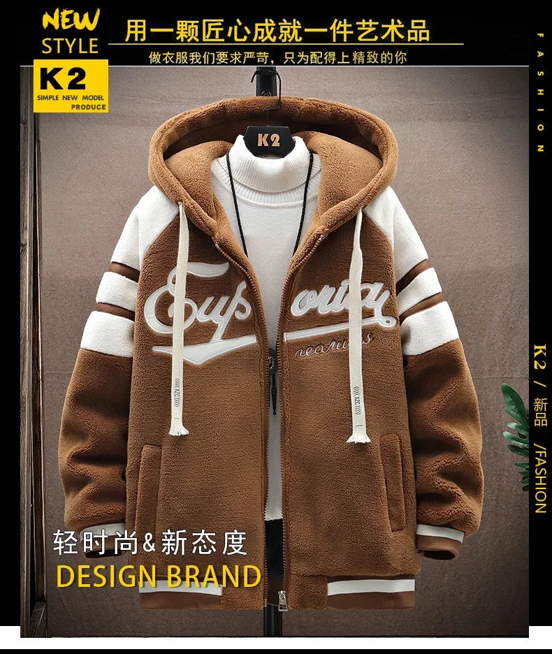 2023 Men's Hooded Jackets Japan Fashion Streetwear Harajuku Coats Men Autumn Winter Men Clothing Wool Jackets Embroidery Jacket