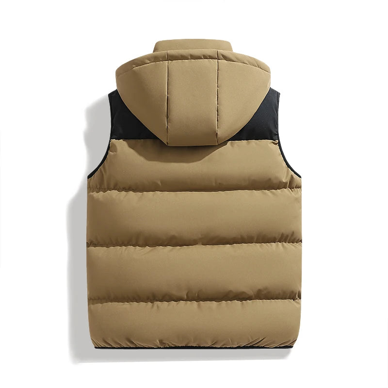 Autumn Winter Men Hooded Thicken Casual Sleeveless Vests Jackets Coat Mens Detachable Hat Waistcoat Vest Man Cotton Outwear Vest