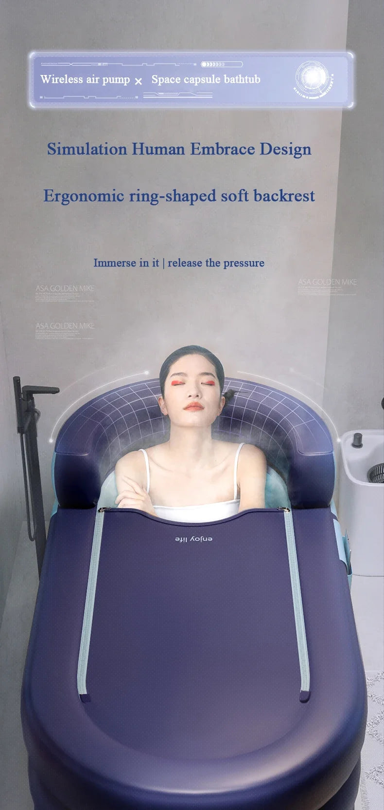 Large Capacity Hotel Space Capsule Inflatable Bathtubs Steam Sauna Folding Bathing Bucket Portable Home