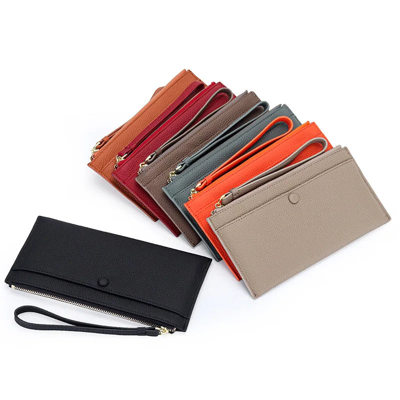 Genuine Leather Women Long Wallet Female Wallets Ladies Clutch Cow Leather Coin Purse Credit Card Holder Wrist phone purse