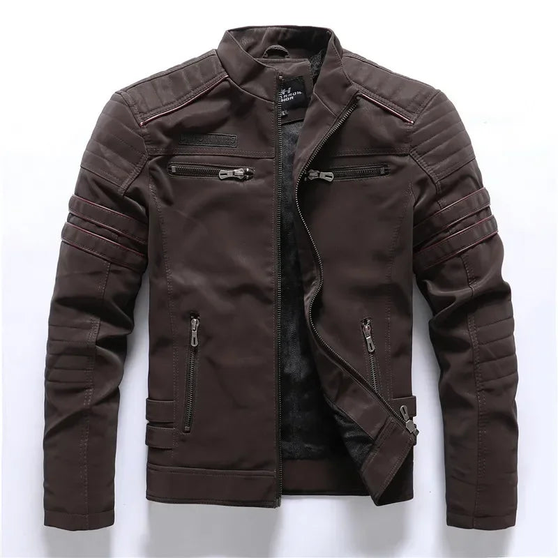 New Pilot Jackets Men's PU Jacket Fashion Casual Stand Collar Motorcycle Coats Trend Men Embroider Windbreak Warm Leather Jacket