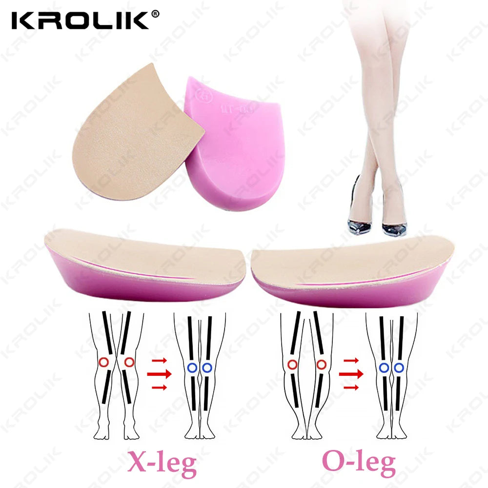 KROLIK 1 Pair Orthopedic Insole Shoe Insert Medial & Lateral Heel Wedge Lift Silicone Pads Corrective O/X Type Leg for Women/Men