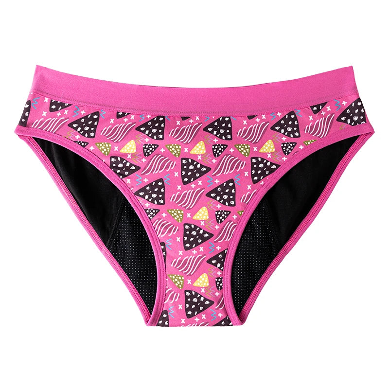For Teenager Girls Cotton Menstrual Panties Printing Fabric Underwear 4-Layer Medium Flow Absorption Ladies Period Briefs