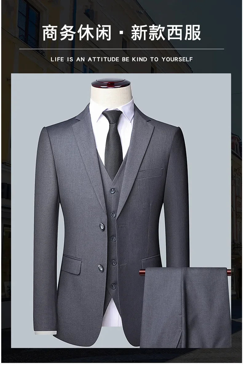 Suit Boutique Men's Fashion Business (Blazer+ Vest + Trousers) Gentleman's Wedding Casual Professional Formal Suit 3 Piece M-6XL