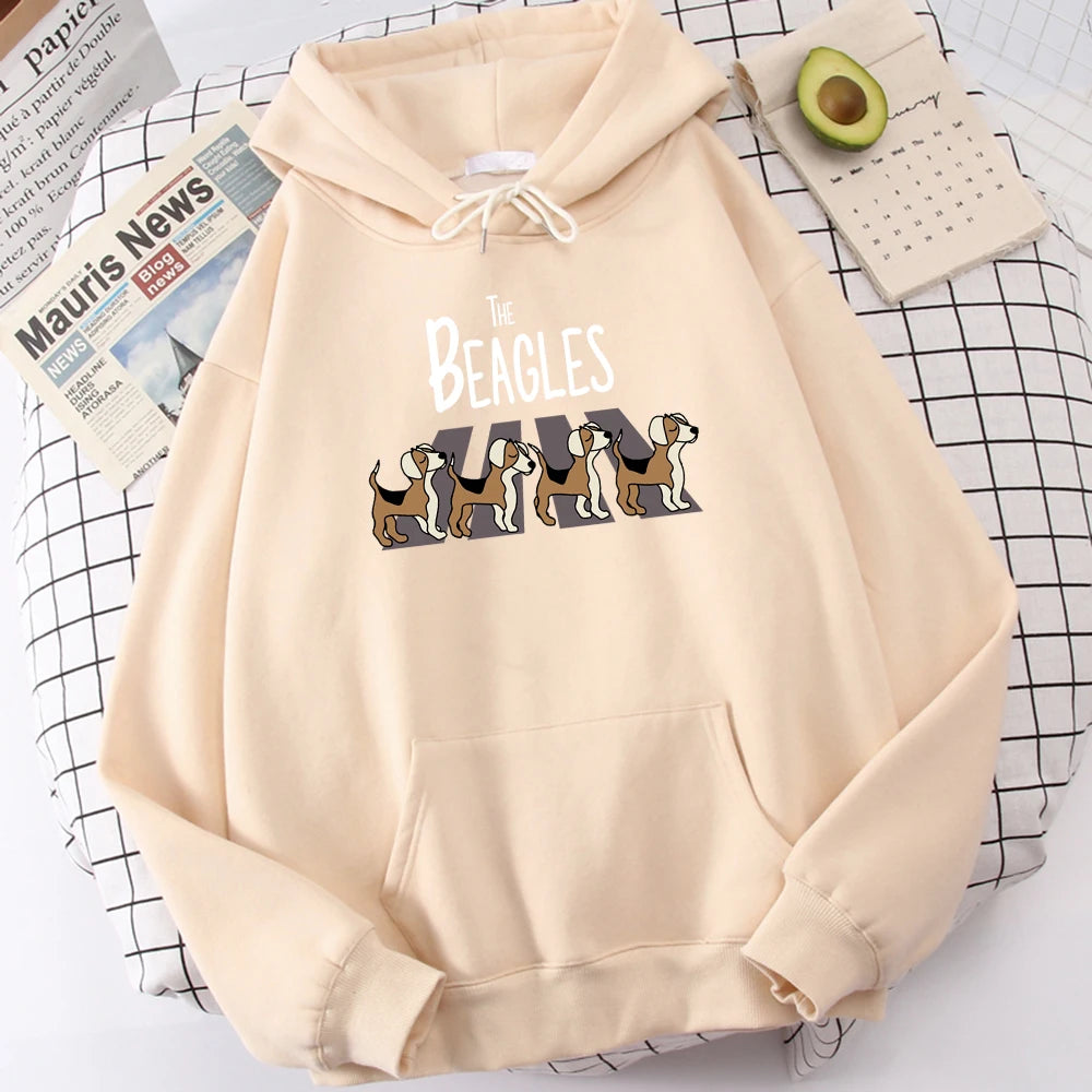 The Beagles Simplicity Printing Mens Hoody Harajuku Fleece Sweatshirt Fashion Crewneck Hooded Casual Oversize  Streetwear
