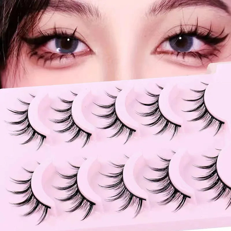 LTWEGO Fake Eyelash Mink Lashes 5 Pairs Little Devil Eyelashes Natural Daily Makeup Manga Eyelashes Clear Band Eyelashes Cilios