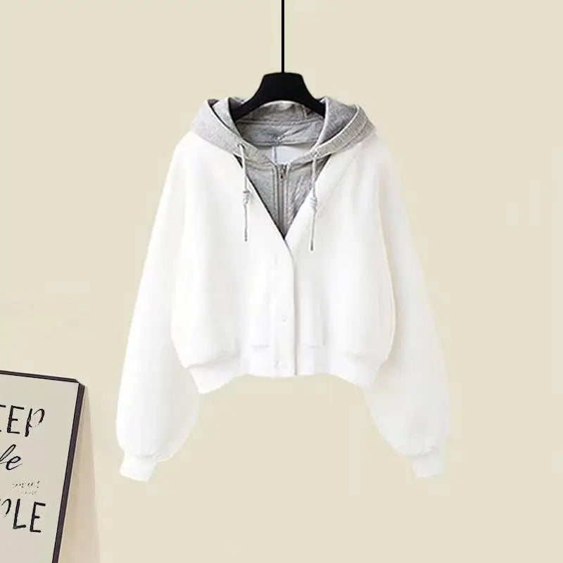Women's Clothes Spring Autumn Single/Outfits 2025 Korean Fashion Casual Hooded Coat Knit Dress Suits Casual Jacket Two Piece Set