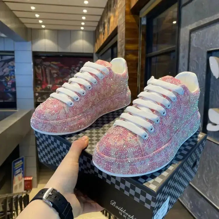 Sneakers Casual Mens Designer Bling Graffiti Board Shoes Fashion Microfiber Leather Breathable Increased Internal Platform Shoes