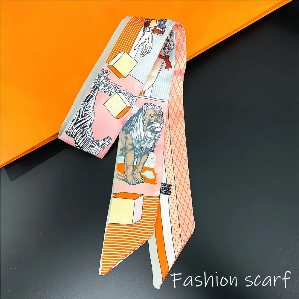 Korean Fashion New Women's Twill Decorative Ribbon Small Scarf Binding Bag Handle Ribbon Hair Band Small Scarf Headband Lion