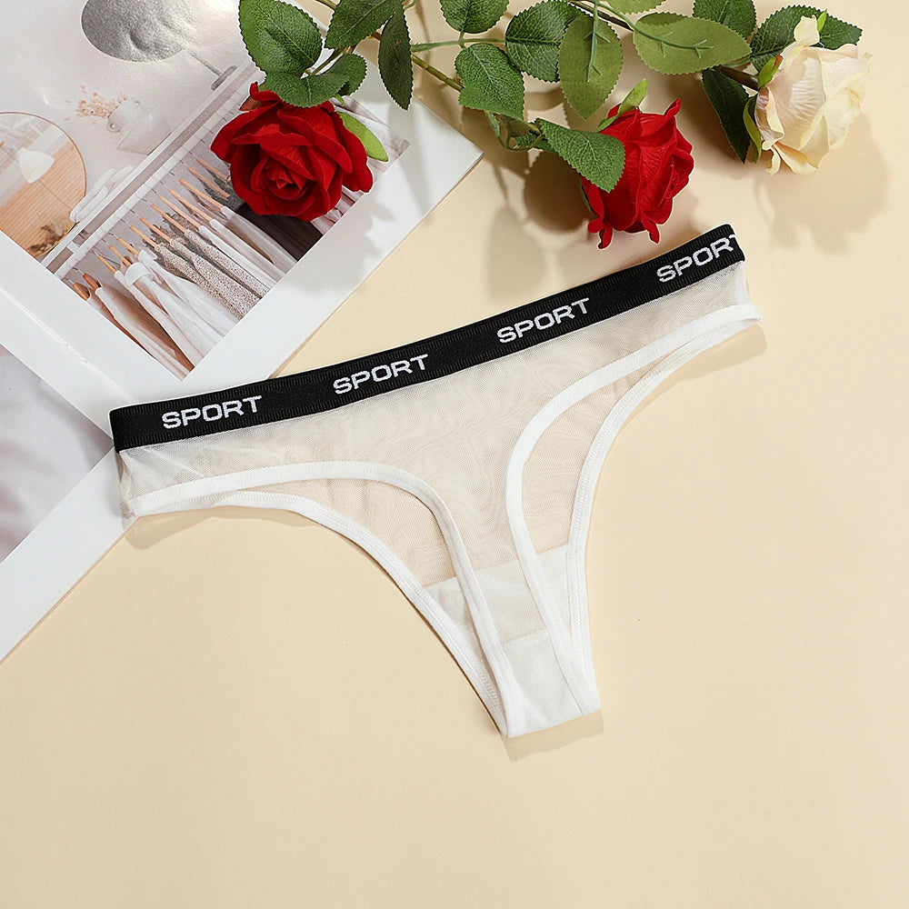 Sexy Mesh Transparent Thongs for Women Low-Rise Fashion Sporty Style String Lingerie Seamless Briefs Ladies Underwear Women's un