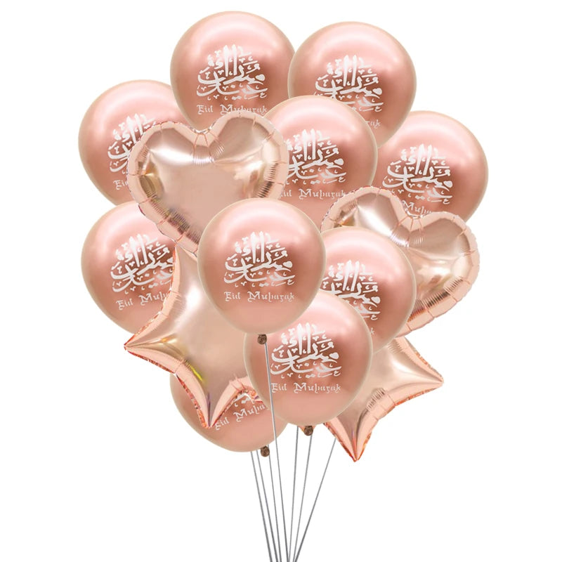 14pcs eid mubarak heart star balloons Home Ramadan Kareem party decoration Ramadan balloons Islamic Muslim party supplies