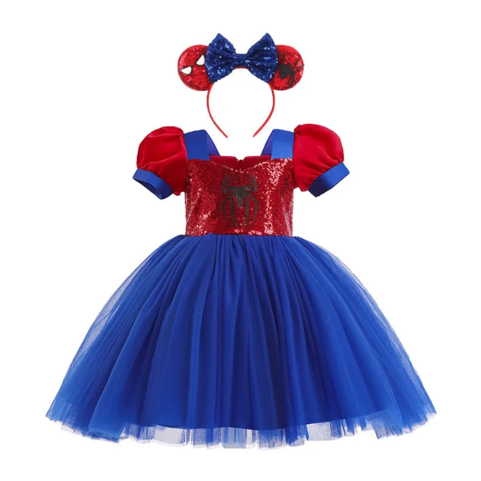 Baby Girls Spider Print Party Dress Halloween Christmas Carnival Children Cosplay Masquerade Occasion Newborn Tulle Ball Gown
