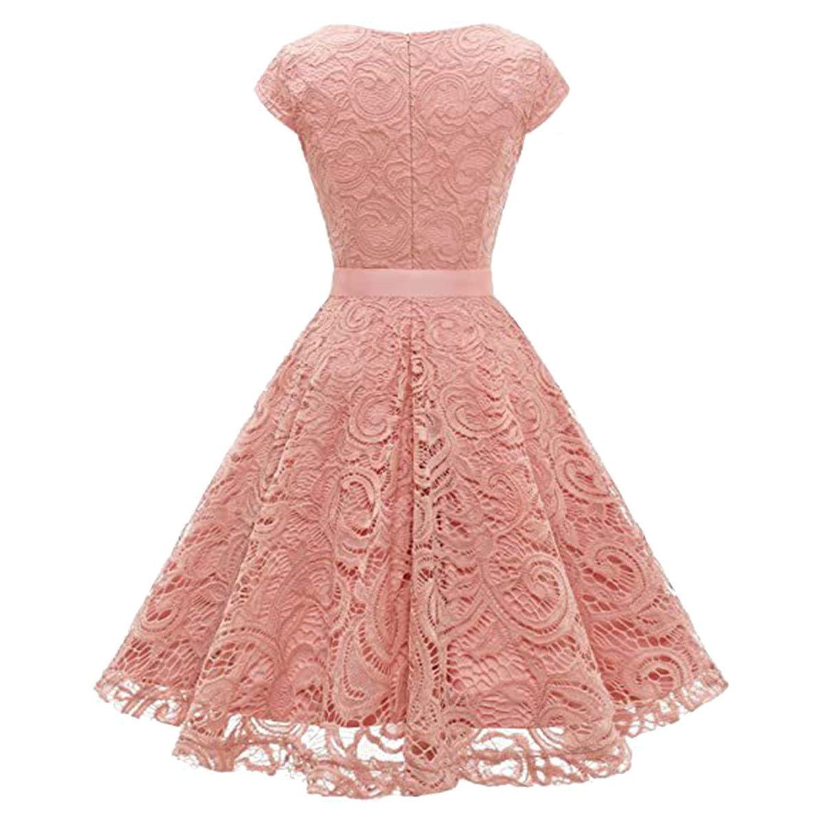 Women's Lace Party Dress Summer Short Sleeve O Neck Swing High Waist Bridesmaid Dress Bow Tie Formal Cocktail Swing A Line Dress