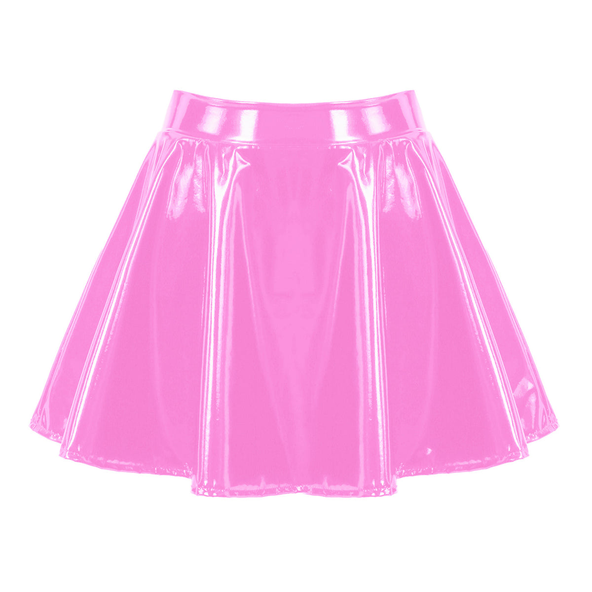 Sexy Women Wetlook PVC Leather Ruffled Skirts Party Low Waist Built-in Thongs Mini Skirt with Garter Belts Metal Clips Set Club