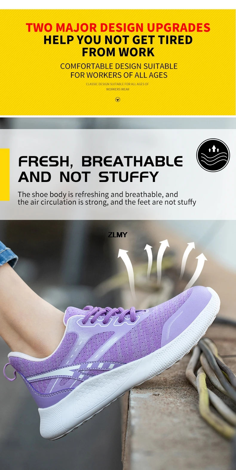 ZLMY New Women Safety Shoes Steel Toe Sneaker Lightweight Work Shoes Puncture Proof Work Safety Boots Woman Men Security Boots