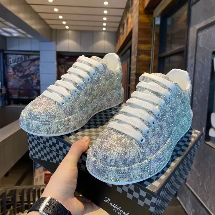 Sneakers Casual Mens Designer Bling Graffiti Board Shoes Fashion Microfiber Leather Breathable Increased Internal Platform Shoes