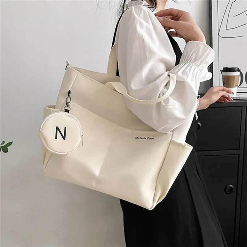 Oxford Design Double Sided Pocket Tote Bag Teen Women Large Capacity Handbag Single Shoulder Crossbody Bag with Round Coin Purse