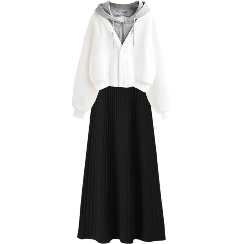 Women's Clothes Spring Autumn Single/Outfits 2025 Korean Fashion Casual Hooded Coat Knit Dress Suits Casual Jacket Two Piece Set