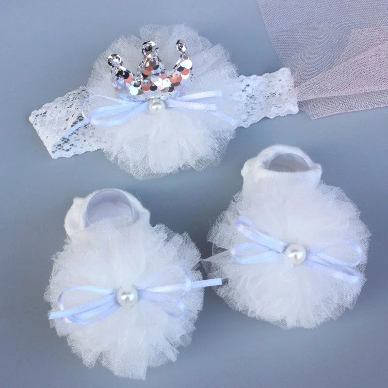 Baby Headband Sock Set, Soft and Comfortable Headband, Baby Crown Flower Headband, CHILDREN'S Boat Socks, Floor Socks