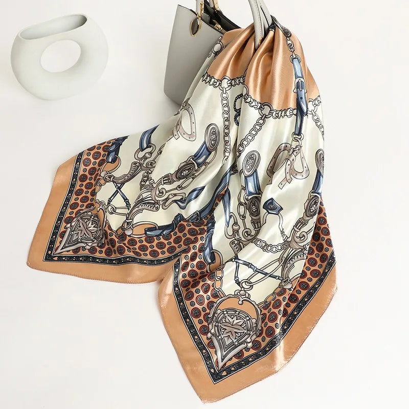 90*90CM Woman Handkerchief for Head Silk Head Scarf Foulard En Satin Neckerchief Luxury Silk Purse Scarf SJ02