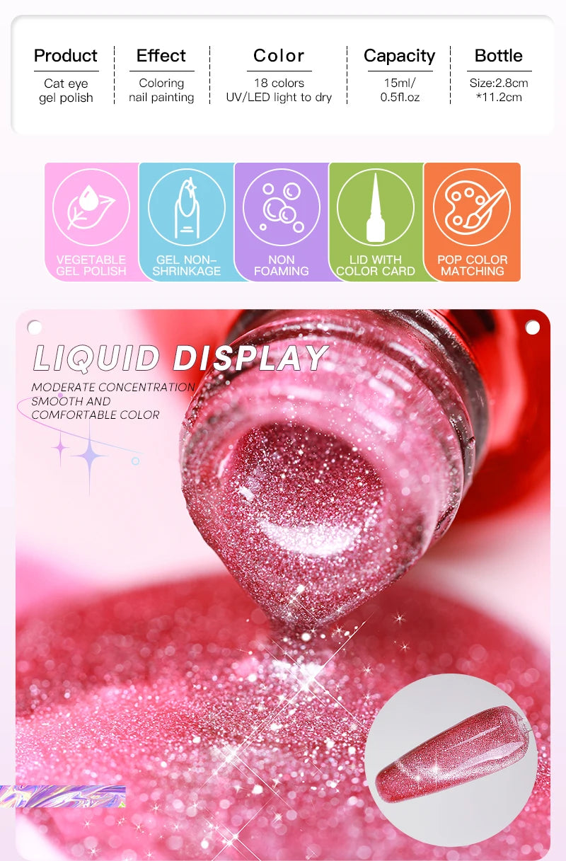 AS 15ml Cat Magnetic Gel Nail Polish Cat Eye Glitter Effect Semi Permanent 36 Colors  Soak Off UV Gel Varnish Manicure Nail Art