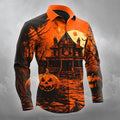 2025 Fall Winter Men's Pumpkin Haunted House Halloween Costumes Shirt Button Up Shirt Long Sleeve Shirts Gothic Style Tops