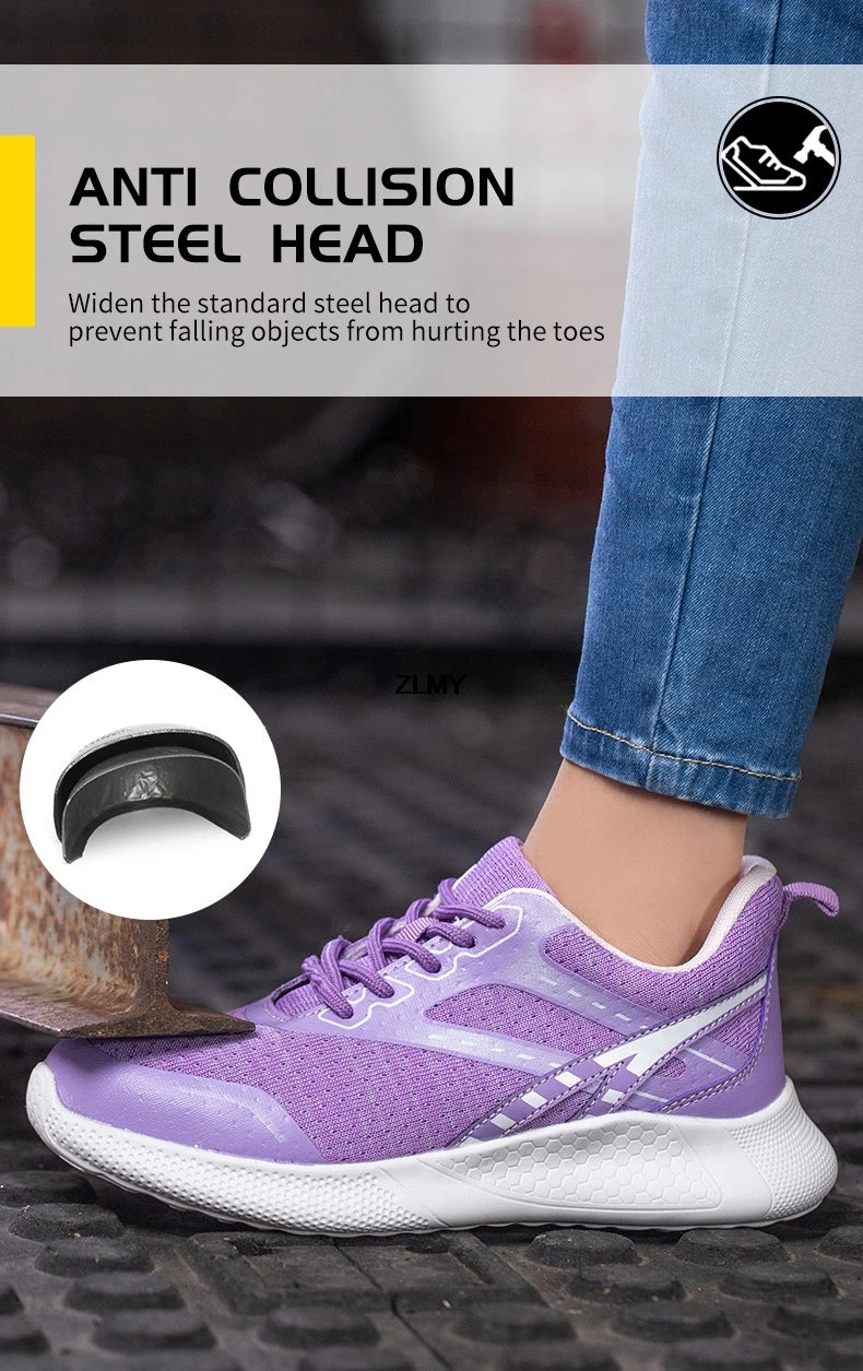 ZLMY New Women Safety Shoes Steel Toe Sneaker Lightweight Work Shoes Puncture Proof Work Safety Boots Woman Men Security Boots