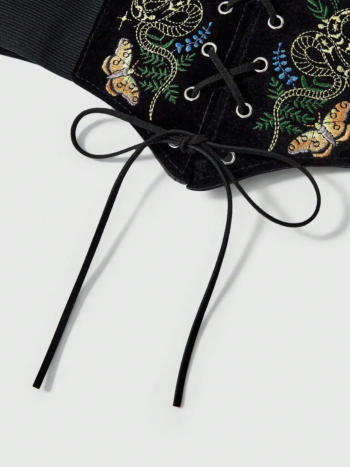 HERSHINE Women's Vintage Velvet Embroidered Elastic Wide Belt, Snake and Moth Pattern, Y2K Gothic Style,spring，summer，Christmas
