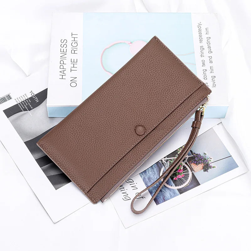 Genuine Leather Women Long Wallet Female Wallets Ladies Clutch Cow Leather Coin Purse Credit Card Holder Wrist phone purse