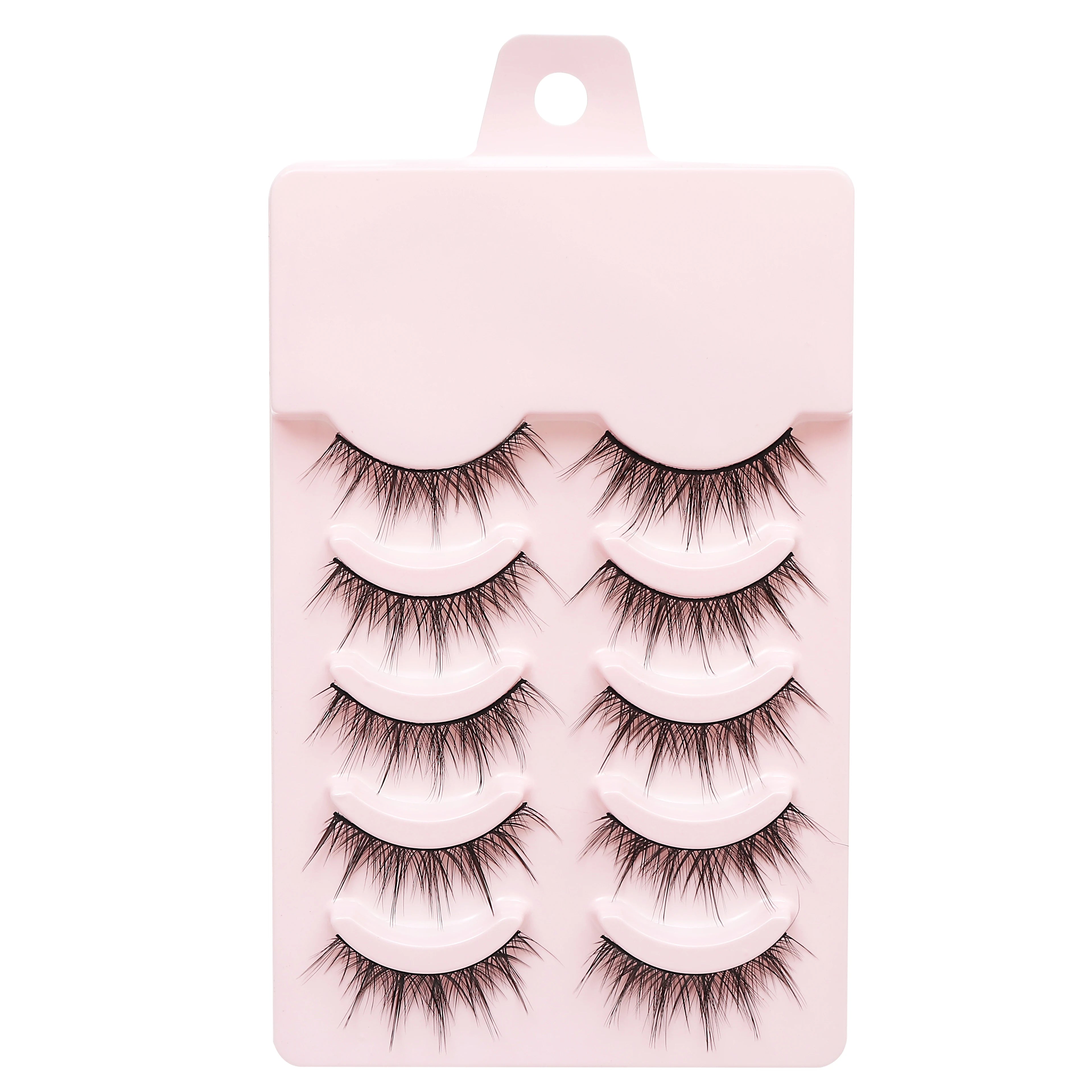 LTWEGO Fake Eyelash Mink Lashes 5 Pairs Little Devil Eyelashes Natural Daily Makeup Manga Eyelashes Clear Band Eyelashes Cilios