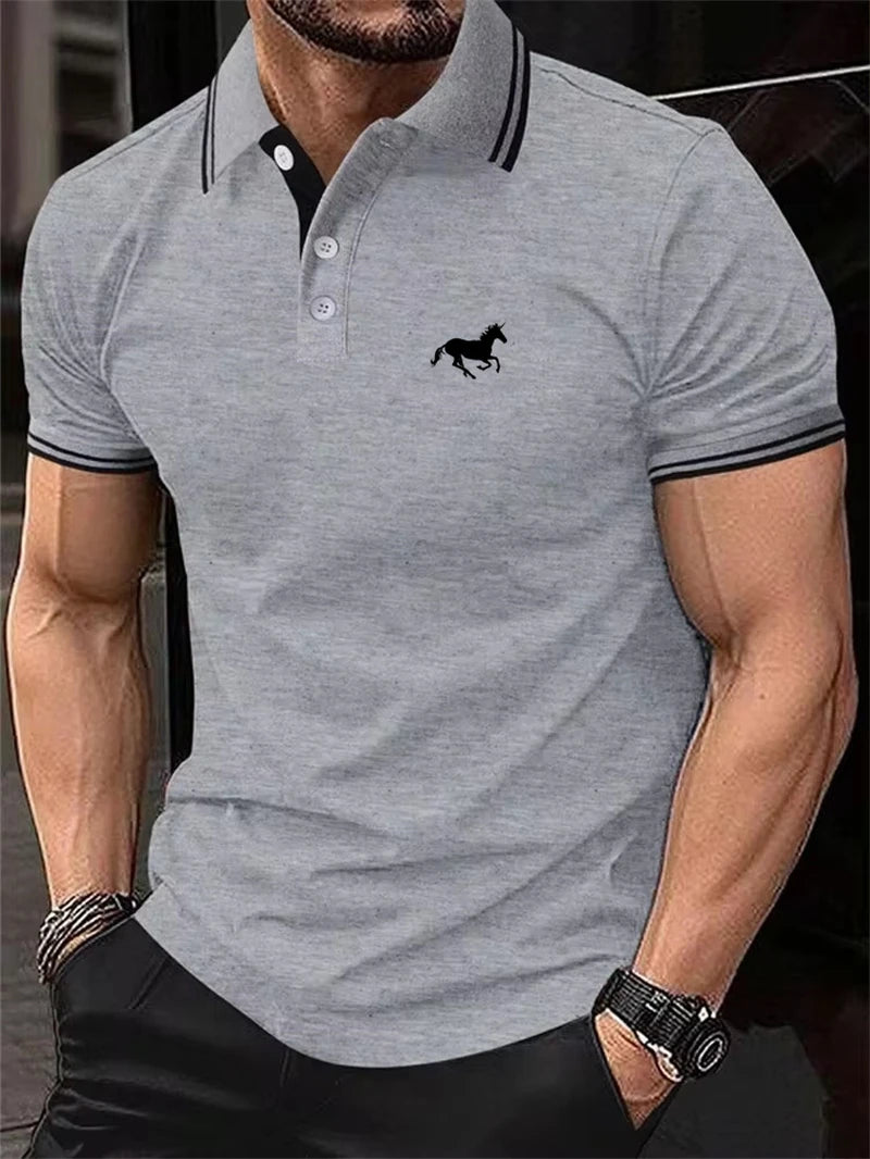 Simple Stripe Horse Graphic Polo Shirts For Men Summer Fashion 3D Printed Short Sleeve Polo Shirt Cool Streetwear Lapel Tops