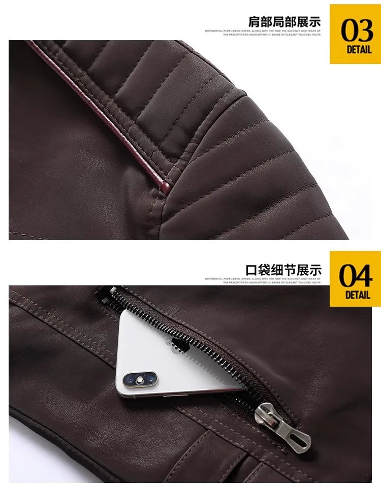 New Pilot Jackets Men's PU Jacket Fashion Casual Stand Collar Motorcycle Coats Trend Men Embroider Windbreak Warm Leather Jacket