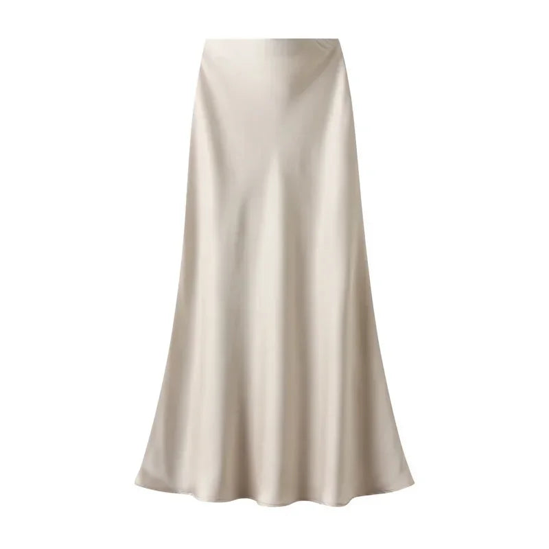 Woman 2025 Satin Skirt Women High Waist Long Skirts for Women Summer Black Midi Skirt Office Elegant Women's Skirts LSK9836