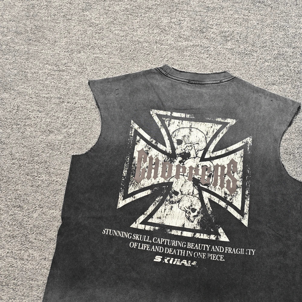 Yao Fashion Street Style Loose HipHop Casual Men Tops Tee Tank Oversize Vintage Men's T Shirt High Street Cleanfit Vest For Men