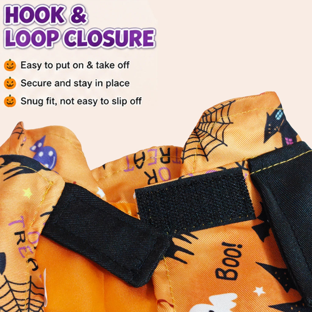 Halloween Witch Pet Costume for Cats & Small Dogs, Witch Hat and Printed Outfit, Adjustable Drawstring, Hook Loop Closures