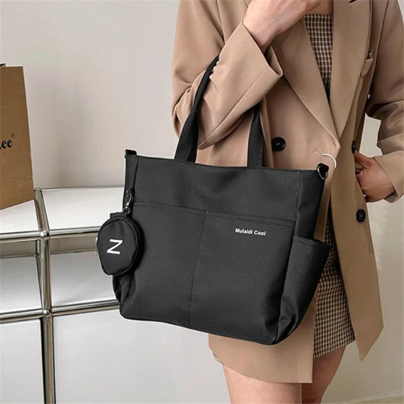 Oxford Design Double Sided Pocket Tote Bag Teen Women Large Capacity Handbag Single Shoulder Crossbody Bag with Round Coin Purse