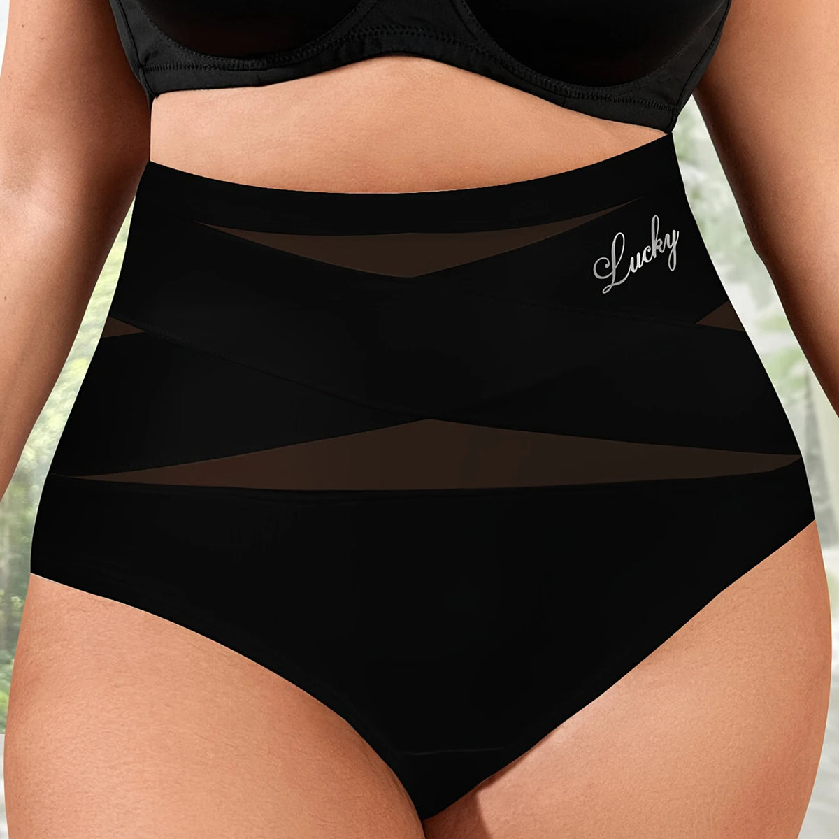 Large Size High Waist Tummy Tuck Women's Panties Sexy Mesh Cross Tummy Tuck Ice Silk Traceless Triangle Panties Hip Lift