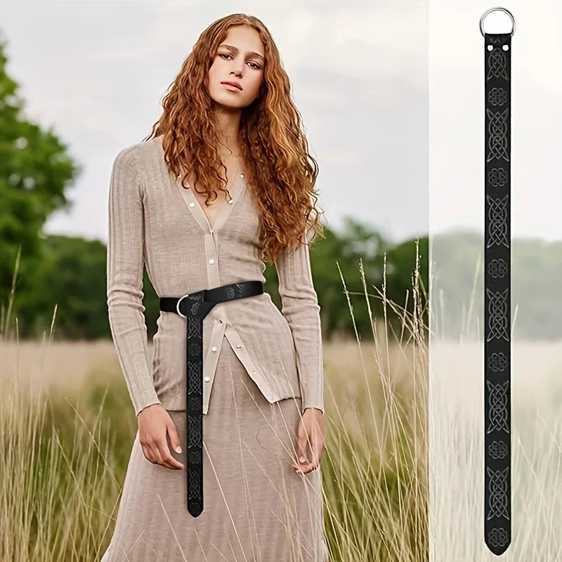 1pc Medieval Embossed Belt, PU Leather O-Ring Belt, Vintage Renaissance Knight Style Belt, Viking War Costume Accessory
