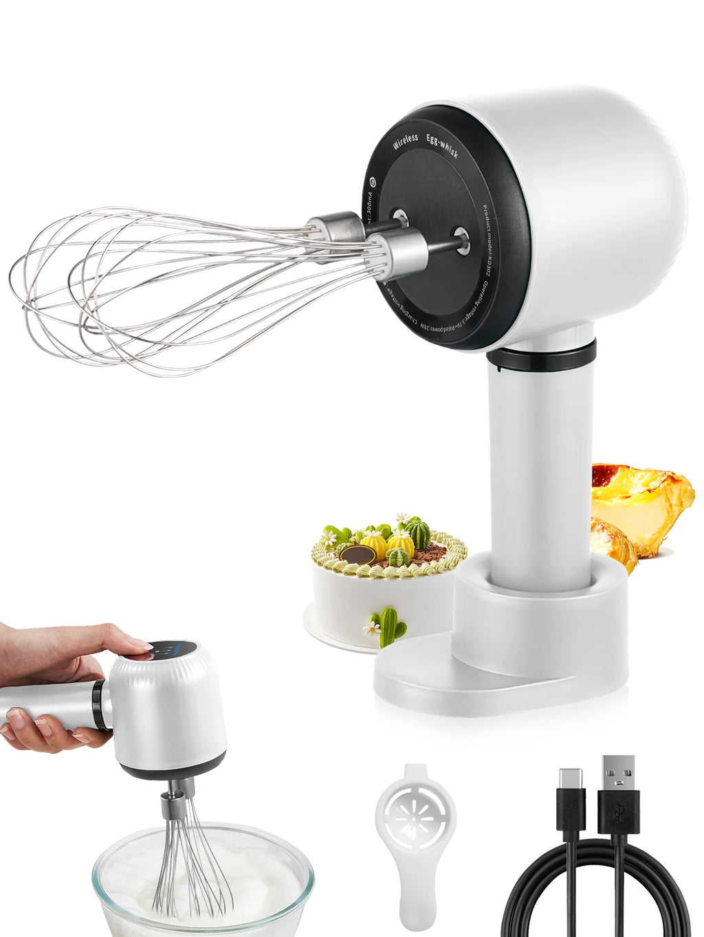 Electric Whisk Twin Stick Model Electric Milk Froth USB Rechargeable 1200mAh 3 Speed Electric Mixer Cake Baking Kitchen Tools