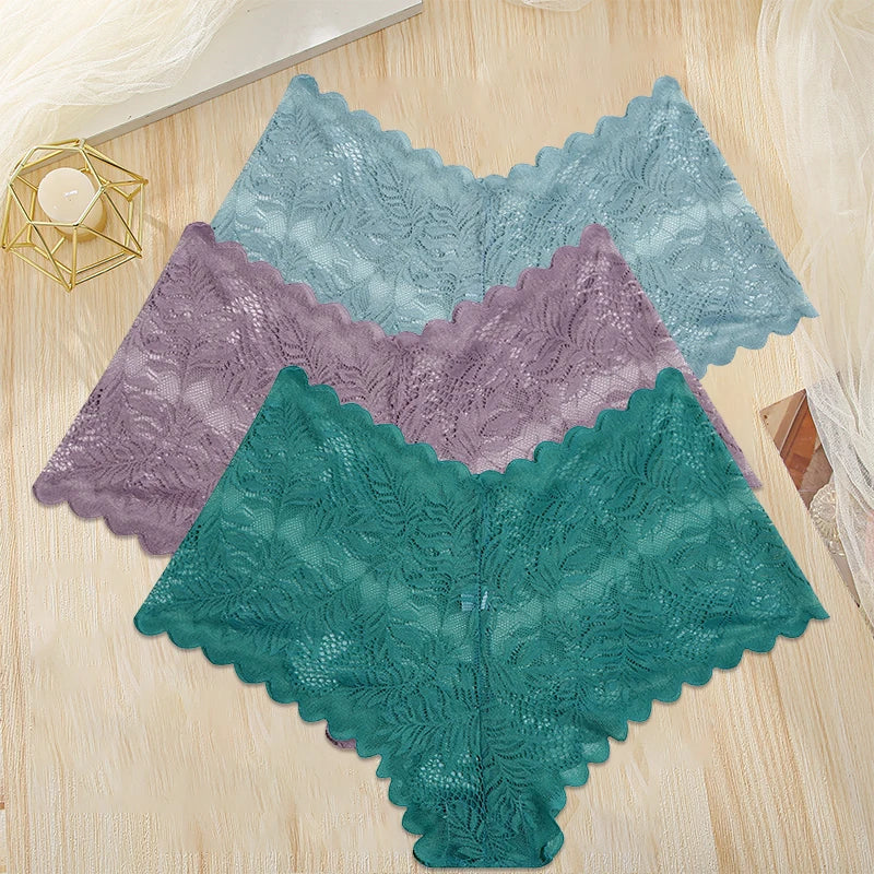 FINETOO 3PCS/Set Women Floral Lace Panties High Waist Briefs Sexy Lingerie Pantys S-XL Underpants Female Underwear Intimates