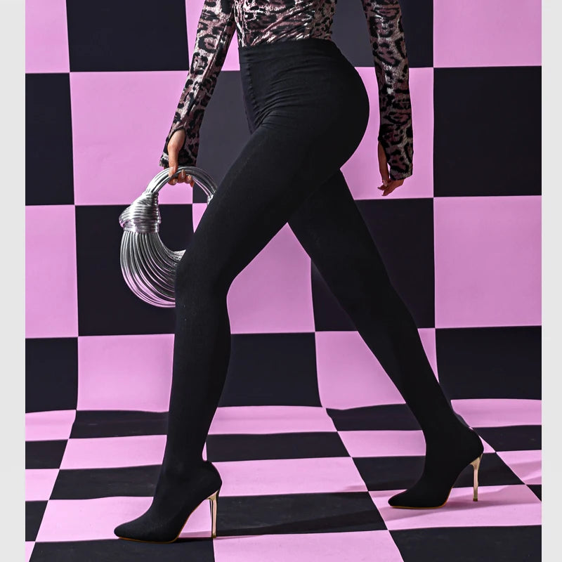 Aneikeh Sexy Stretch Fabric Over The Knee Boots Women Fashion Pantyhos Street Thigh High Shoes Party Nightclub Stripper Heels