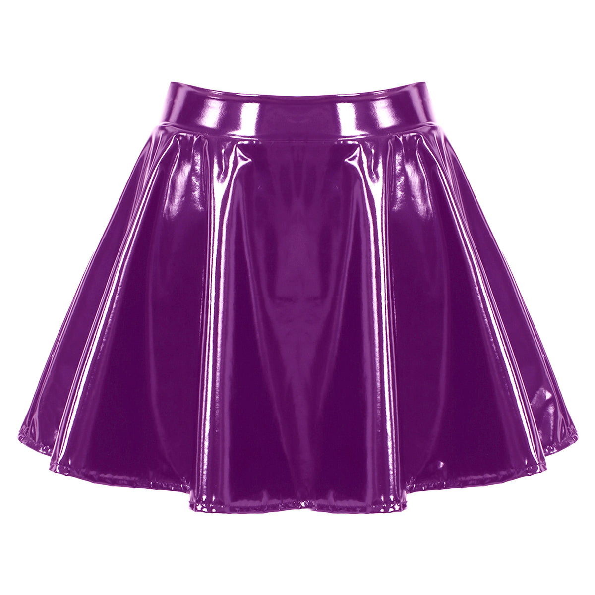 Sexy Women Wetlook PVC Leather Ruffled Skirts Party Low Waist Built-in Thongs Mini Skirt with Garter Belts Metal Clips Set Club