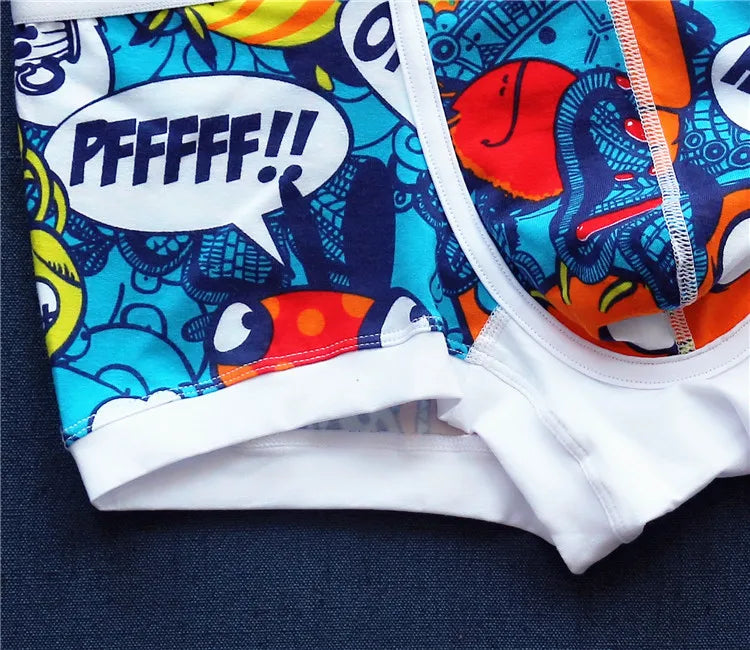 Trendy men's pure cotton underwear, young men's all cotton low waisted boxer shorts, anime print, personality, bright color