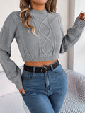 Autumn Winter Solid Color Round Neck Women Sweaters 2026 Casual Cable Knitted Long Sleeve Pullover Gray Army Green Red Crop Tops