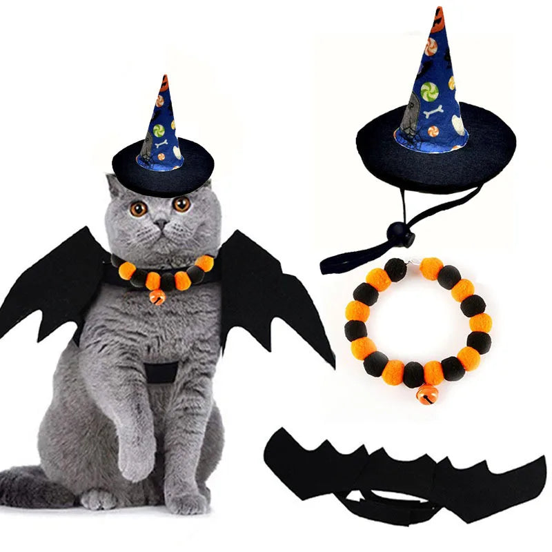 Halloween Pet Costume Set Funny Cat Dog Cosplay Outfit Kitten Halloween Party Transformation Dress‑up Clothes Cat Accessories