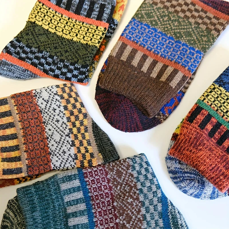 5 pairs of men's autumn and winter warm wool socks with vertical stripes and thickened socks